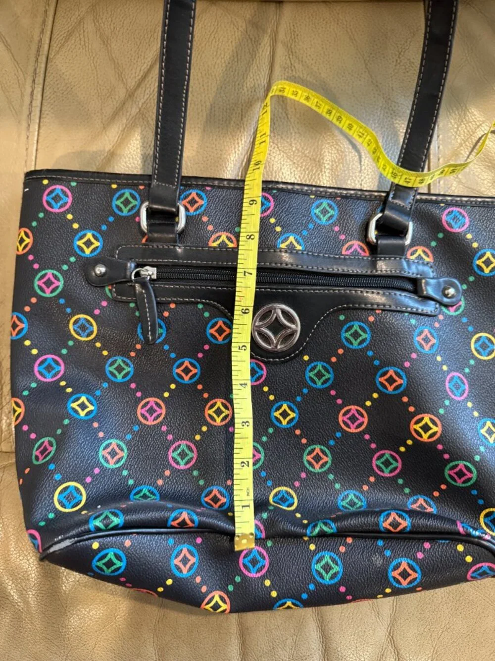 Multi-Color Neon Geometric Pattern Shoulder Tote Bag